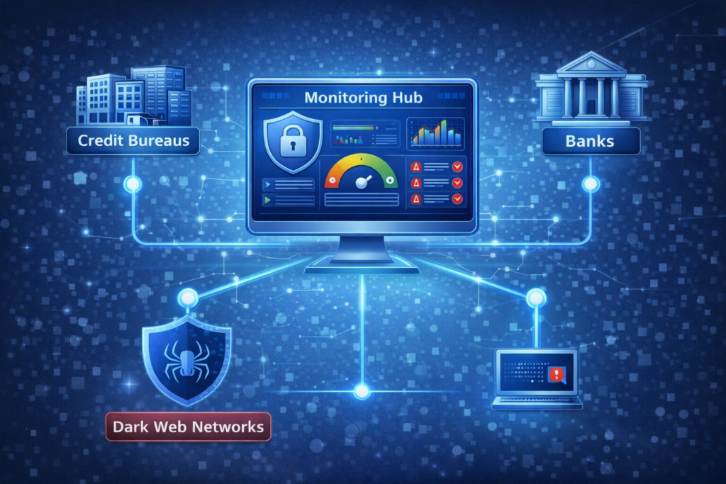 credit freeze vs credit lock: Digital monitoring hub and data connections