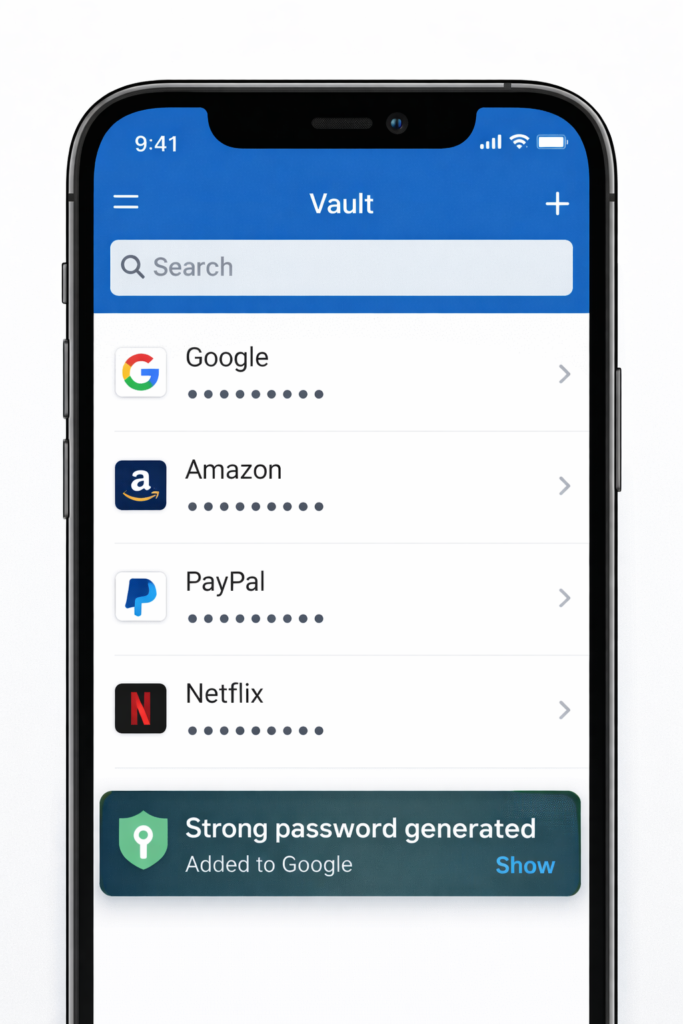 best password managers: Smartphone displaying password manager app
