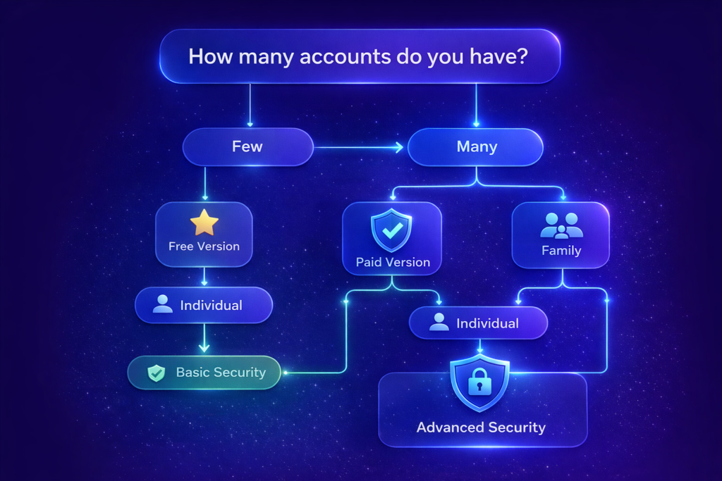 best password managers: Account management flowchart infographic