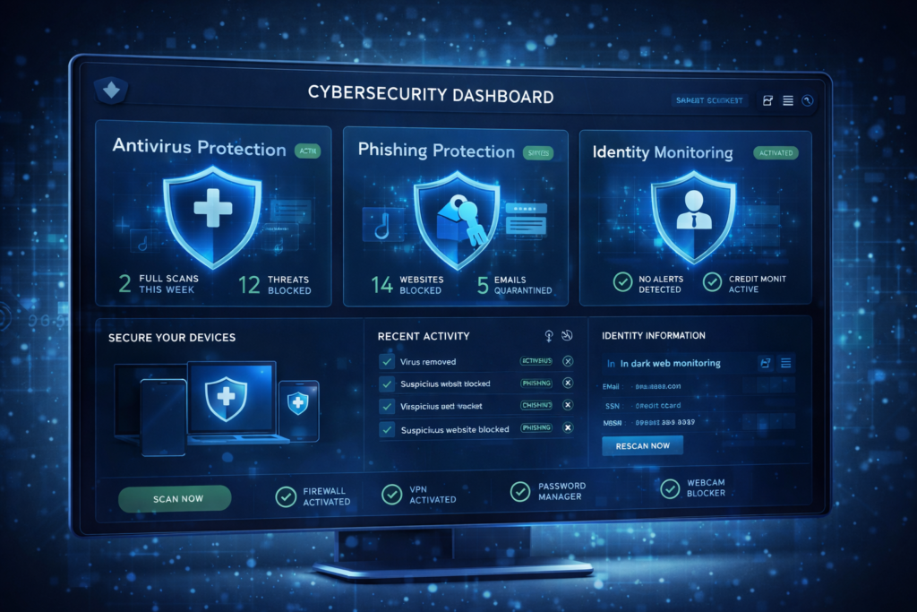 Best Antivirus for Families: Cybersecurity dashboard overview