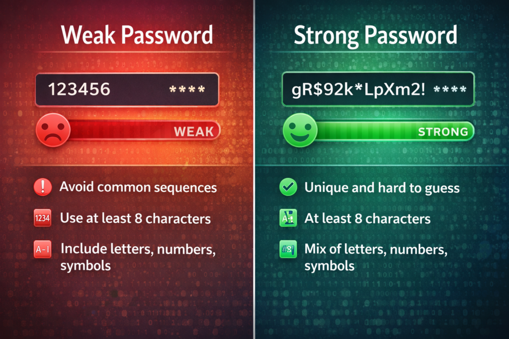Best Antivirus for Families: Weak vs strong password comparison