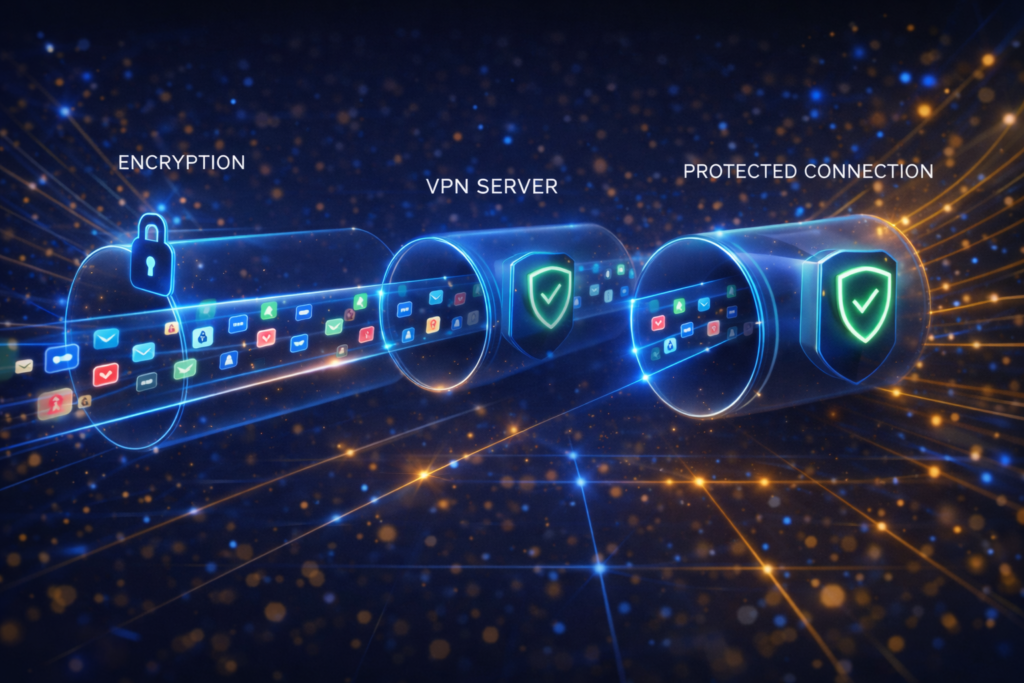 NordVPN vs Surfshark: Encrypted data journey through secure tunnels
