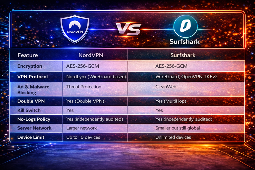 NordVPN vs Surfshark: NordVPN vs Surfshark comparison chart
