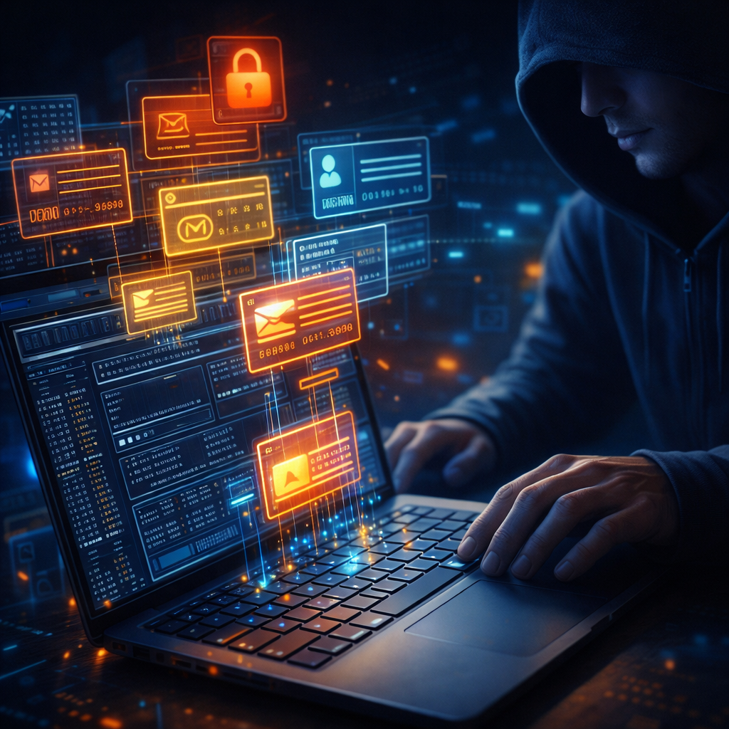 public WiFi dangers: Cyber hacker at work with data packets