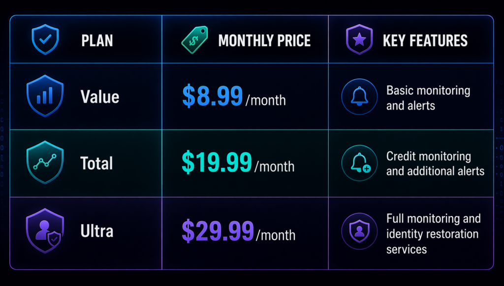 Aura vs Identity Guard: Tech subscription plan comparison table