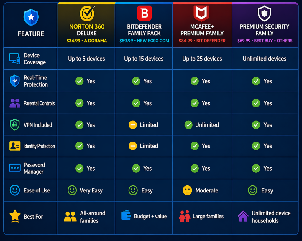 Best Antivirus for Families: Product comparison for antivirus plans