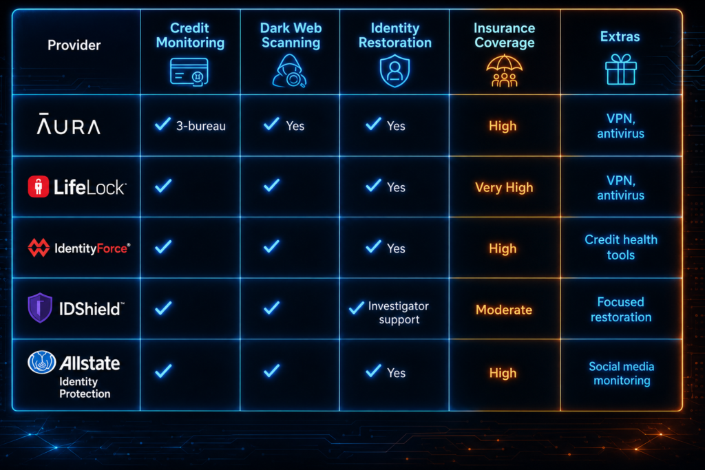 Do You Really Need Identity Theft Protection in 2026?: Futuristic comparison chart in neon glow