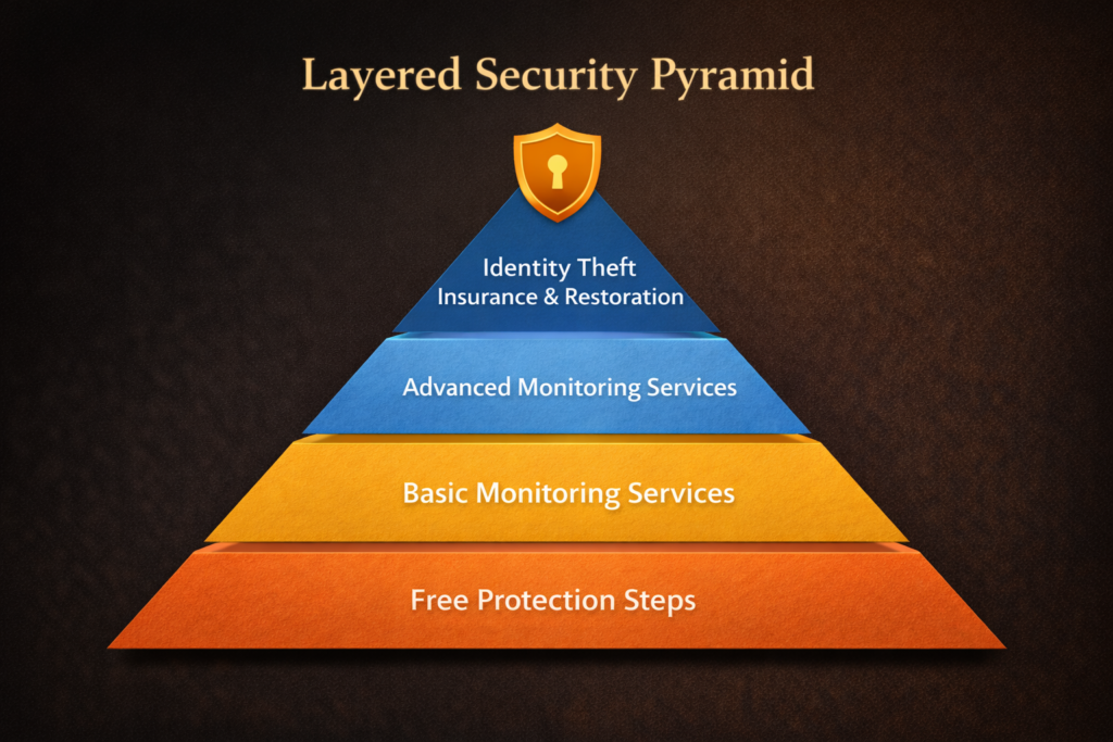 Do You Really Need Identity Theft Protection in 2026?: Layered security protection pyramid