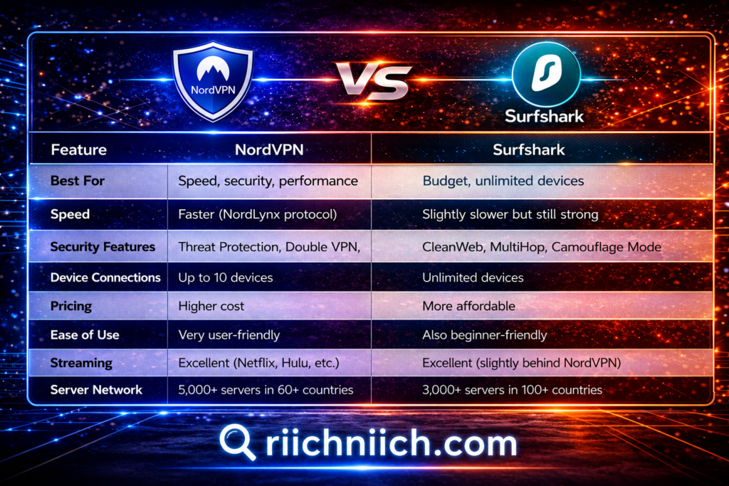 NordVPN vs Surfshark: NordVPN vs Surfshark comparison chart