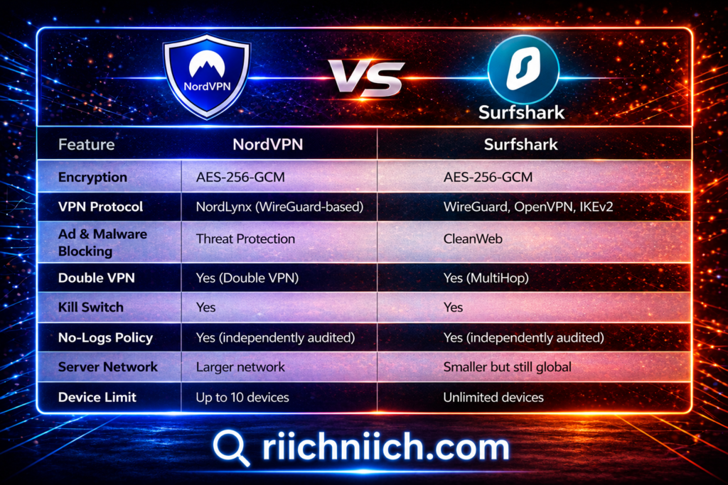 NordVPN vs Surfshark: NordVPN vs Surfshark comparison chart