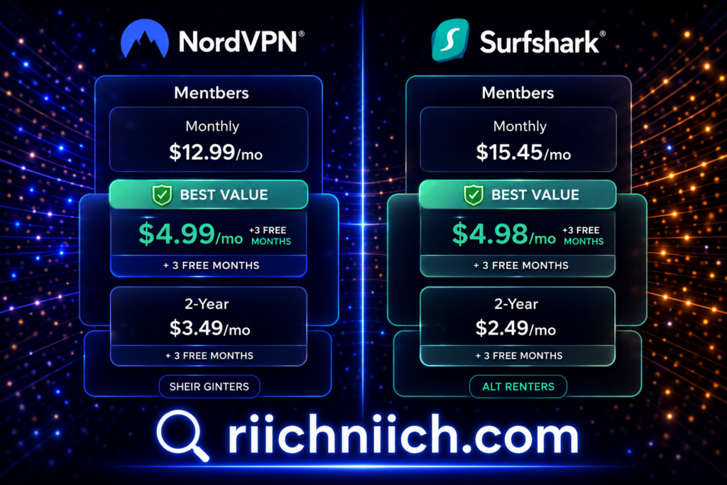 NordVPN vs Surfshark: VPN service comparison in cyber style