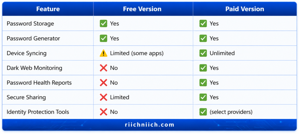 best password managers: Feature comparison: free vs paid