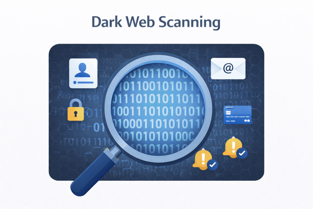 Aura vs LifeLock: Dark web scanning concept illustration
