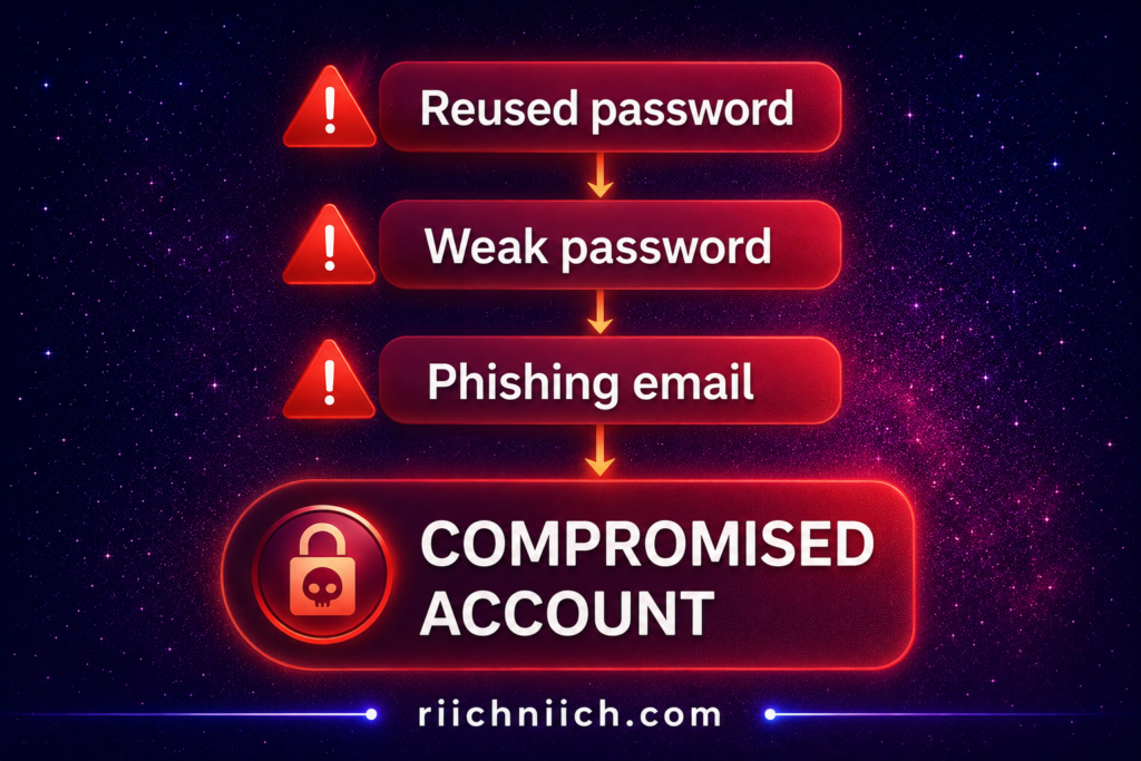 best password managers: Cybersecurity warning flowchart in space