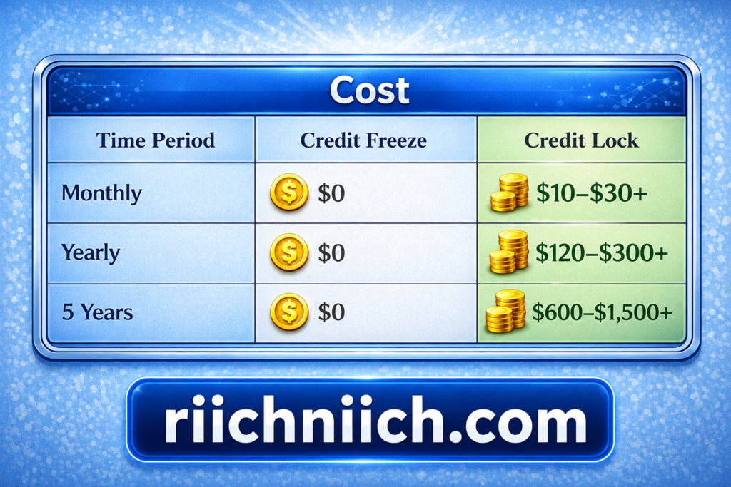 credit freeze vs credit lock: Cost analysis dashboard with gold coins