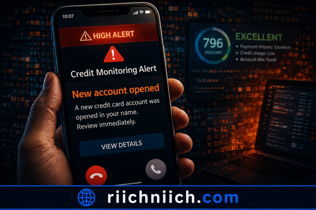how hackers get your personal data: Credit monitoring alert on smartphone
