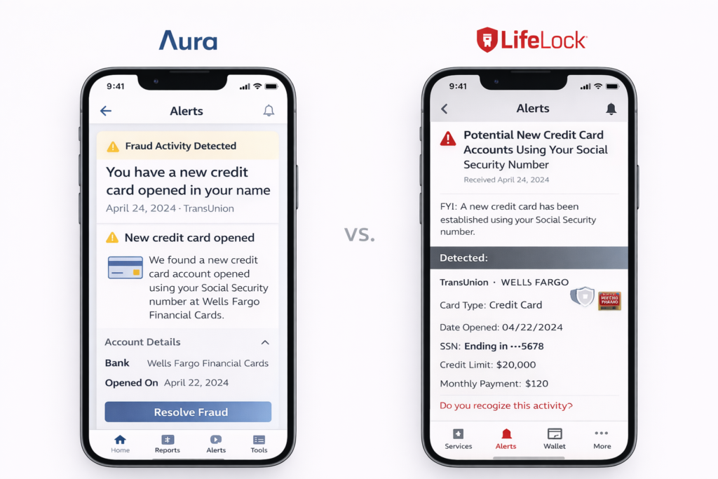 Aura vs LifeLock: Aura vs LifeLock alert comparison