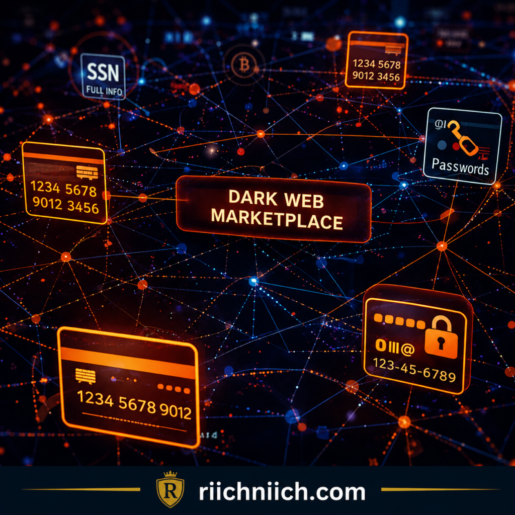 13 warning signs someone stole your identity: Dark web marketplace concept design