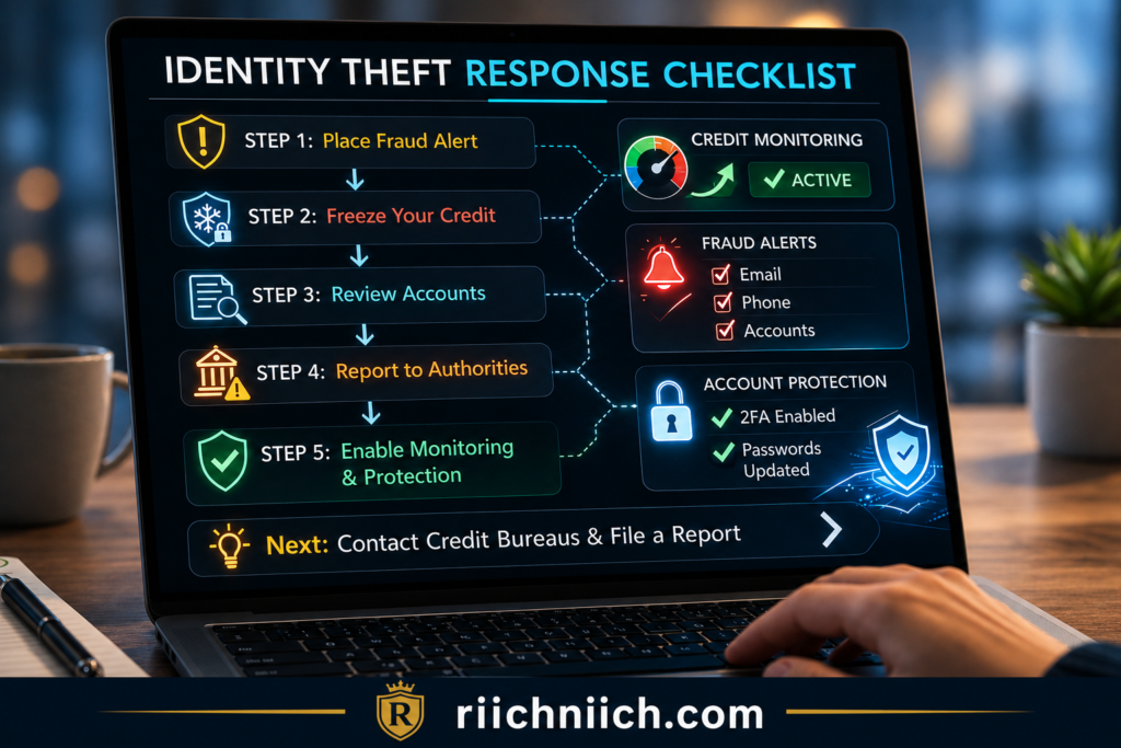 13 warning signs someone stole your identity: Identity theft response checklist at desk