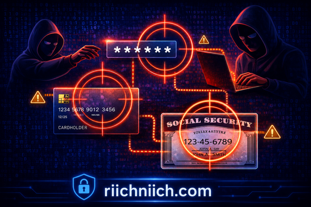 How identity theft happens: Cybersecurity breach and data theft concept