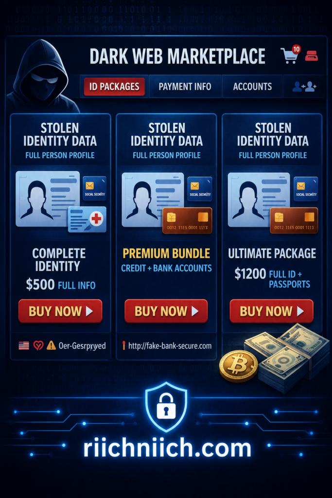 how identity theft happens: Dark web marketplace layout design