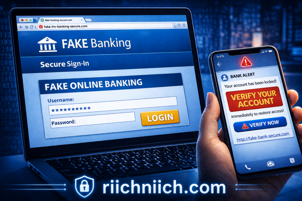 how identity theft happens: Phishing alert and fake banking scam