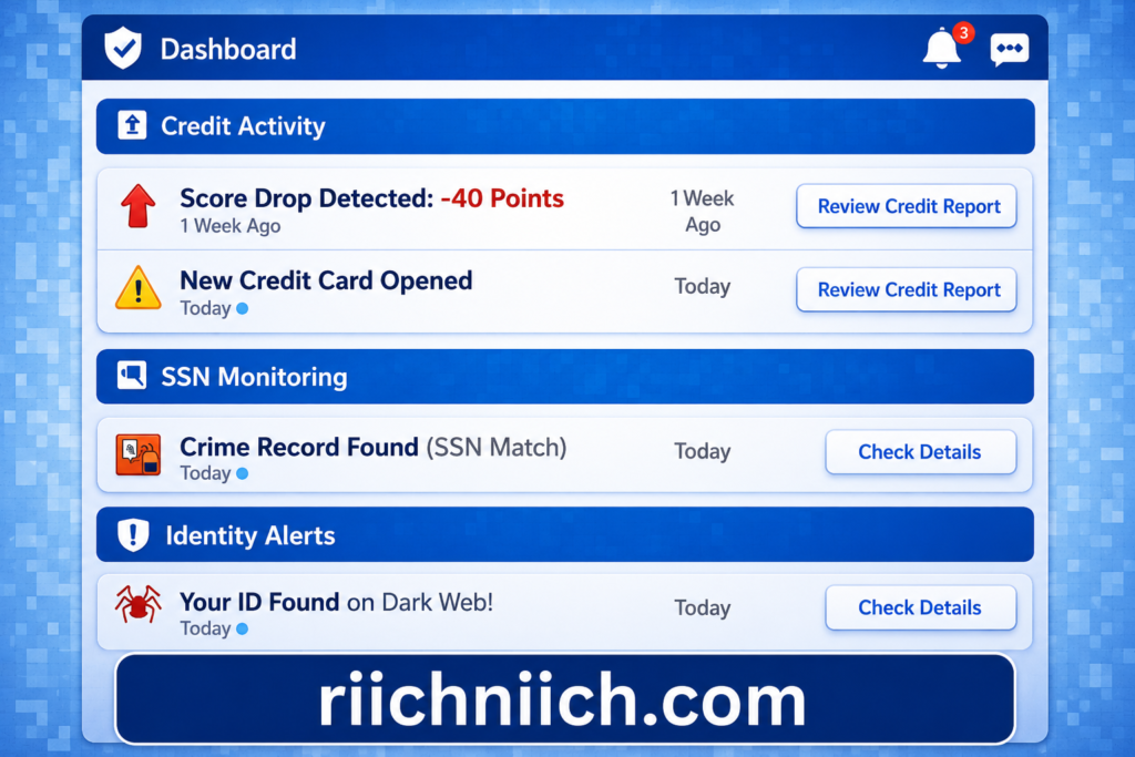 Is Aura Better Than Free Credit Monitoring: Modern credit monitoring dashboard interface