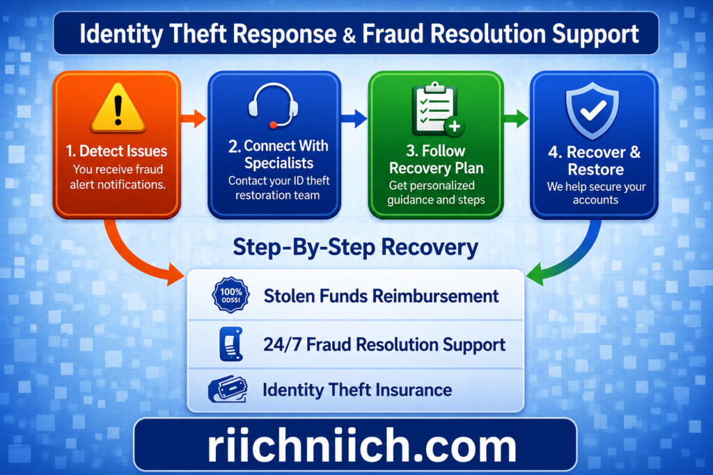 Is Aura Better Than Free Credit Monitoring: Identity theft recovery process infographic
