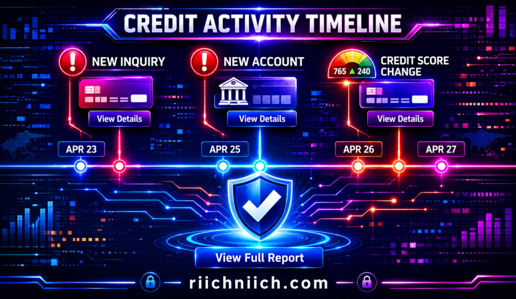 Aura vs Experian IdentityWorks: Neon credit activity timeline dashboard