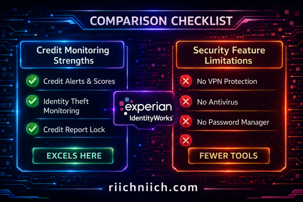 Aura vs Experian IdentityWorks: Futuristic comparison checklist interface