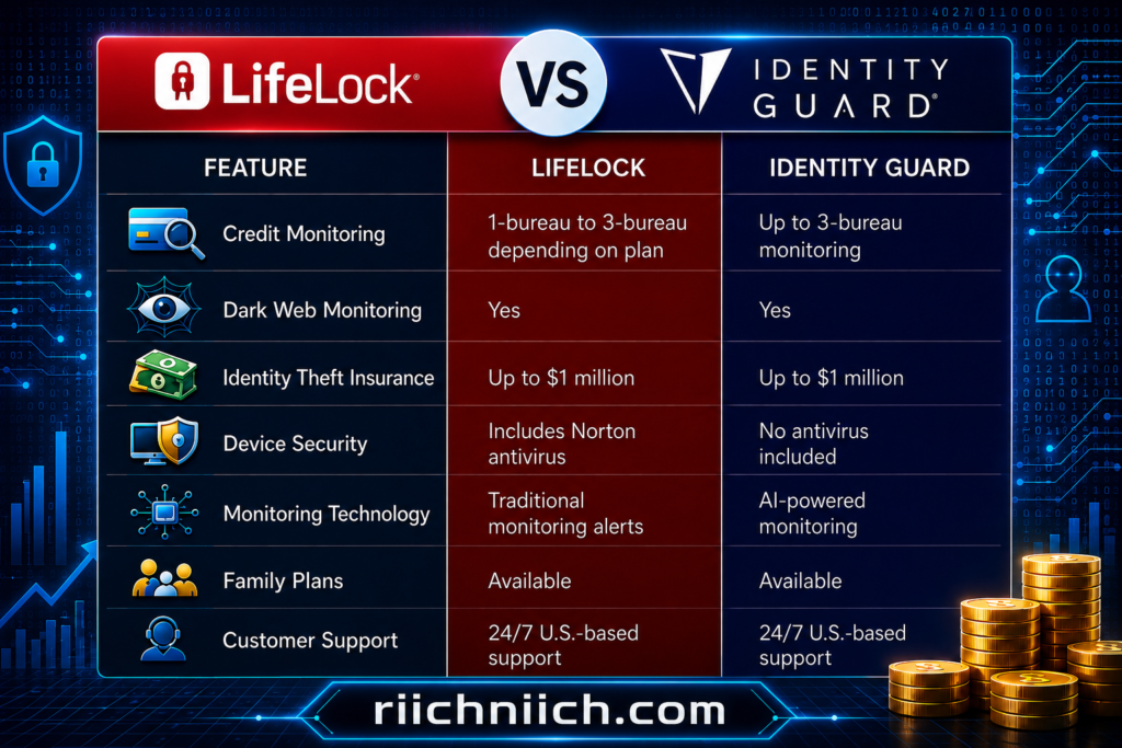 LifeLock vs Identity Guard: Identity protection comparison infographic