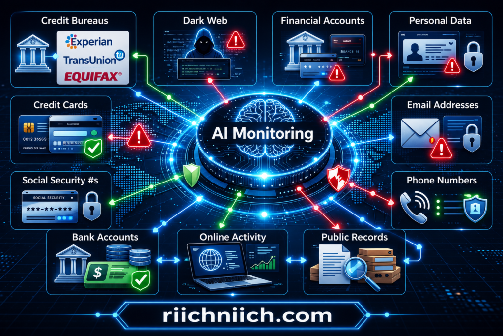 LifeLock vs Identity Guard: AI monitoring cybersecurity dashboard