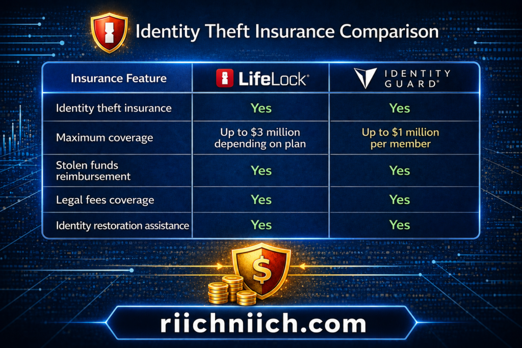 LifeLock vs Identity Guard: Identity theft insurance comparison chart