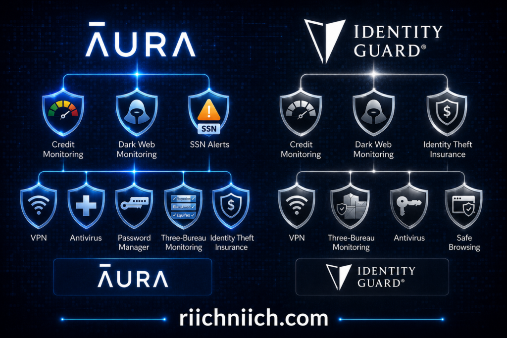 Aura vs Identity Guard: Cybersecurity comparison: AURA vs IDENTITY GUARD