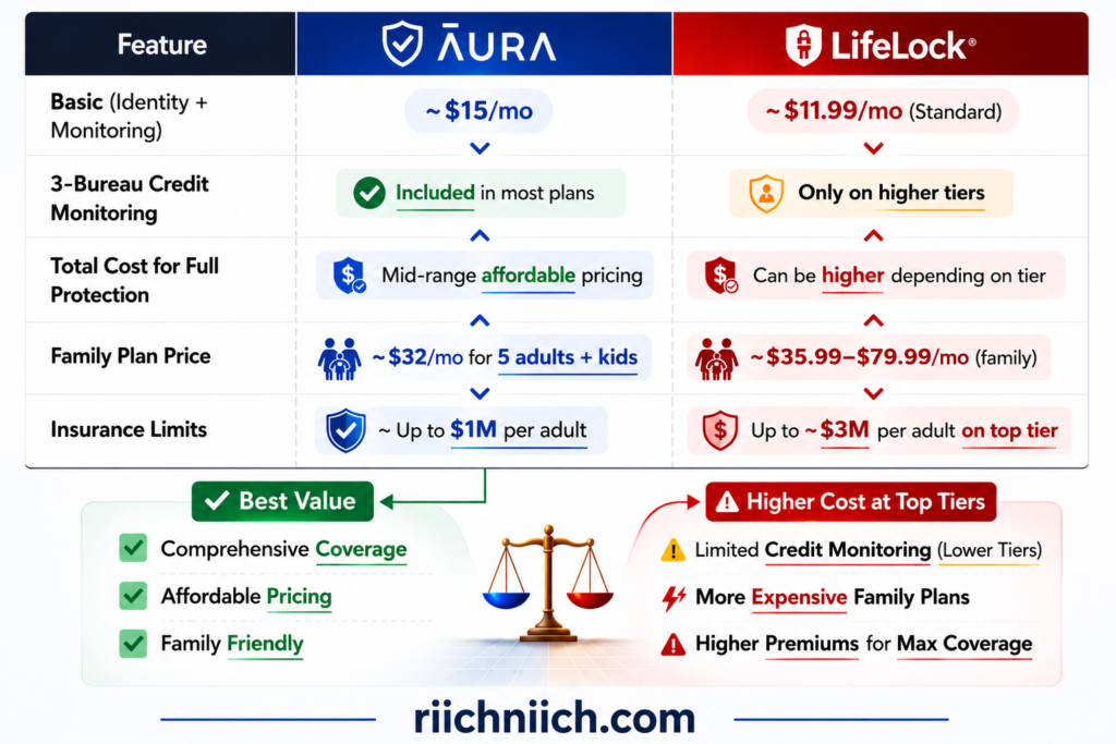 Aura vs LifeLock: Identity protection comparison chart