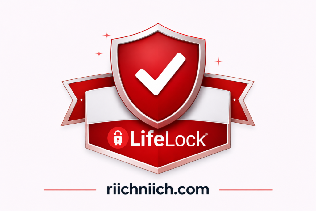 Aura vs LifeLock: Red shield with checkmark emblem