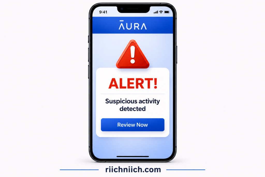Aura vs LifeLock: Mobile app alert mockup design