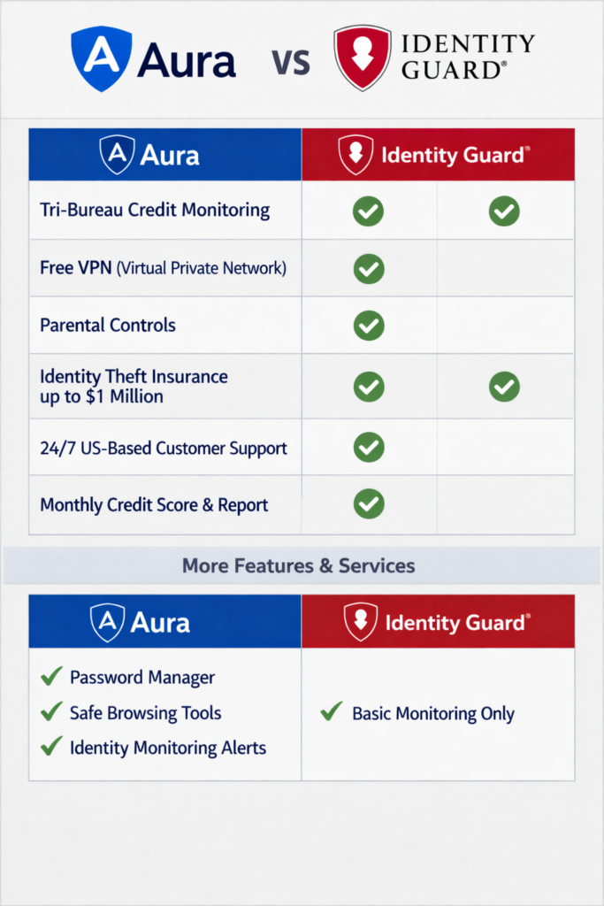 Aura vs Identity Guard: Aura vs Identity Guard comparison infographic