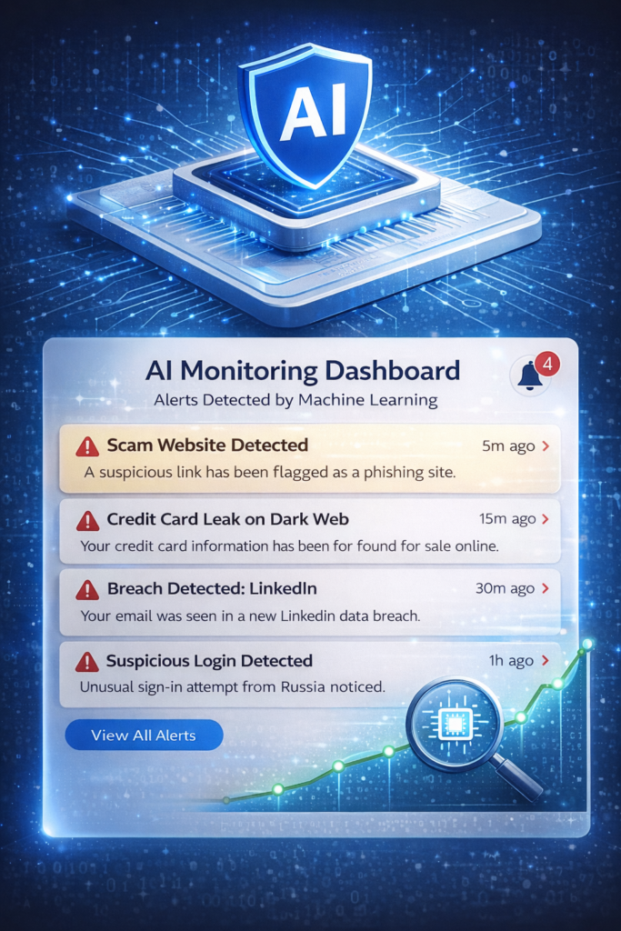 Aura vs Identity Guard: AI monitoring dashboard with alerts