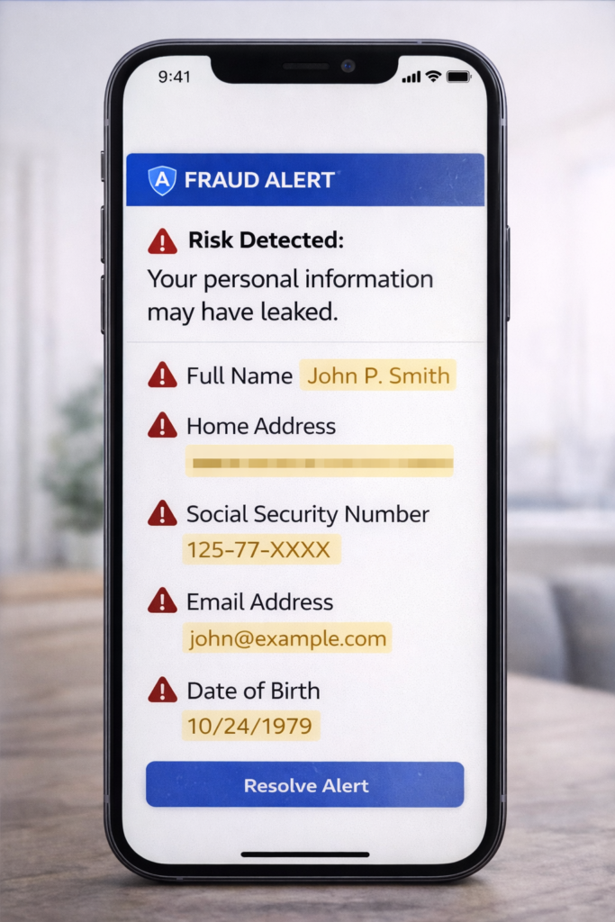 Aura vs Identity Guard: Fraud alert on smartphone screen