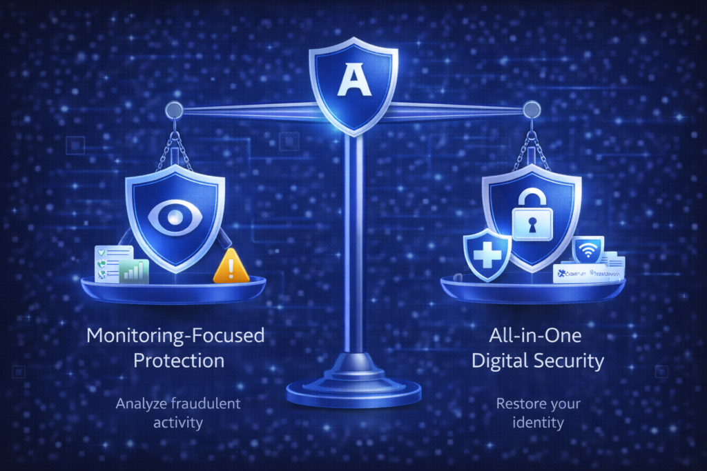 Aura vs Identity Guard: Digital security balance scale analysis