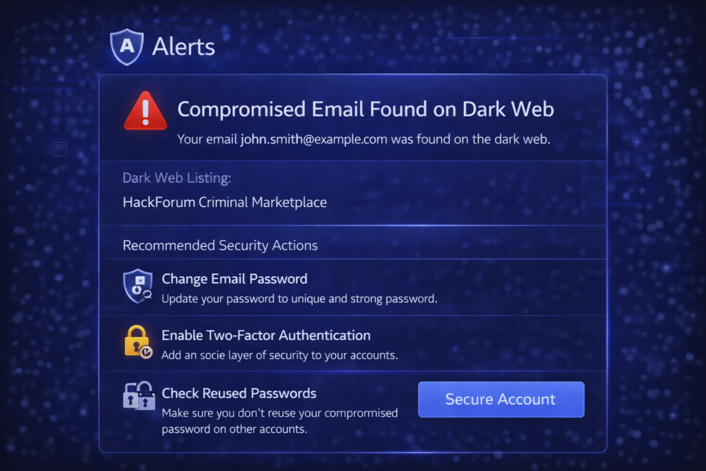Aura vs Identity Guard: Compromised email alert on dark web
