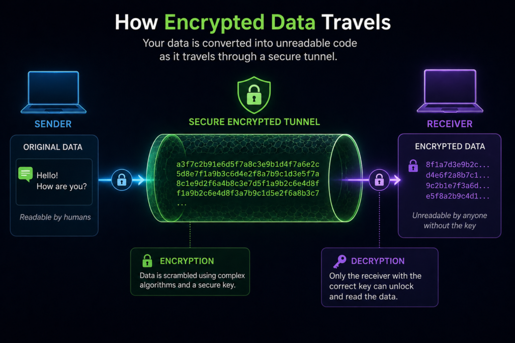 best VPN for privacy: How encrypted data travels diagram