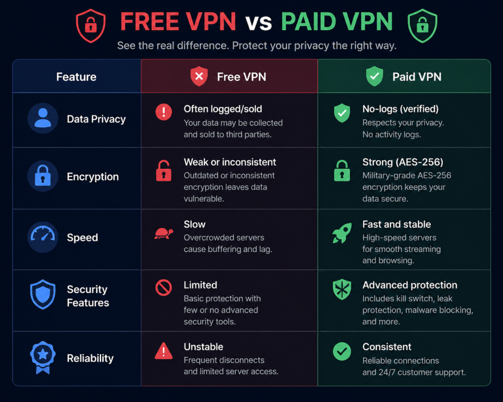 best VPN for privacy: Free VPN vs Paid VPN comparison