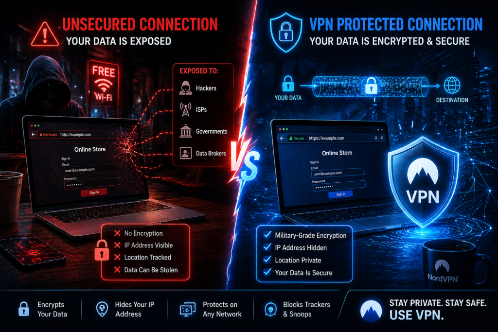 is NordVPN worth it: Online privacy: unprotected vs protected