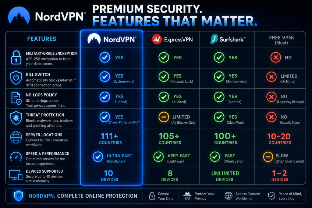 is NordVPN worth it: NordVPN vs competitors feature comparison