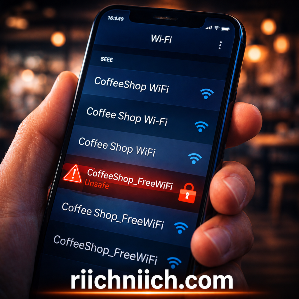 public WiFi dangers: Checking Wi-Fi at a coffee shop