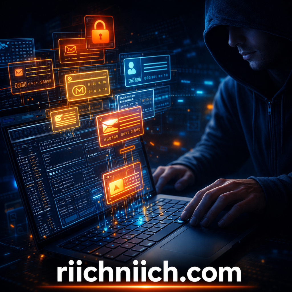 public WiFi dangers: Cyber hacker in a neon-lit room