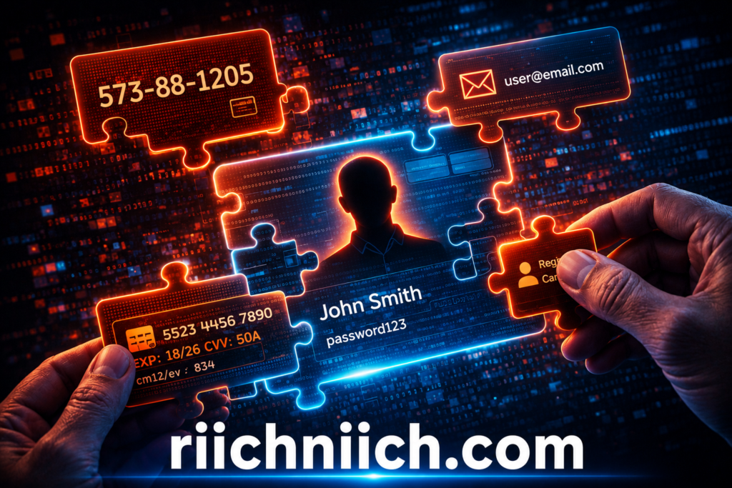 public WiFi dangers: Cybersecurity identity puzzle in neon glow
