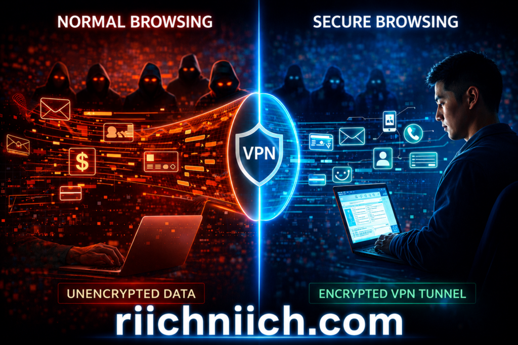 public WiFi dangers: Unsafe vs secure browsing infographic